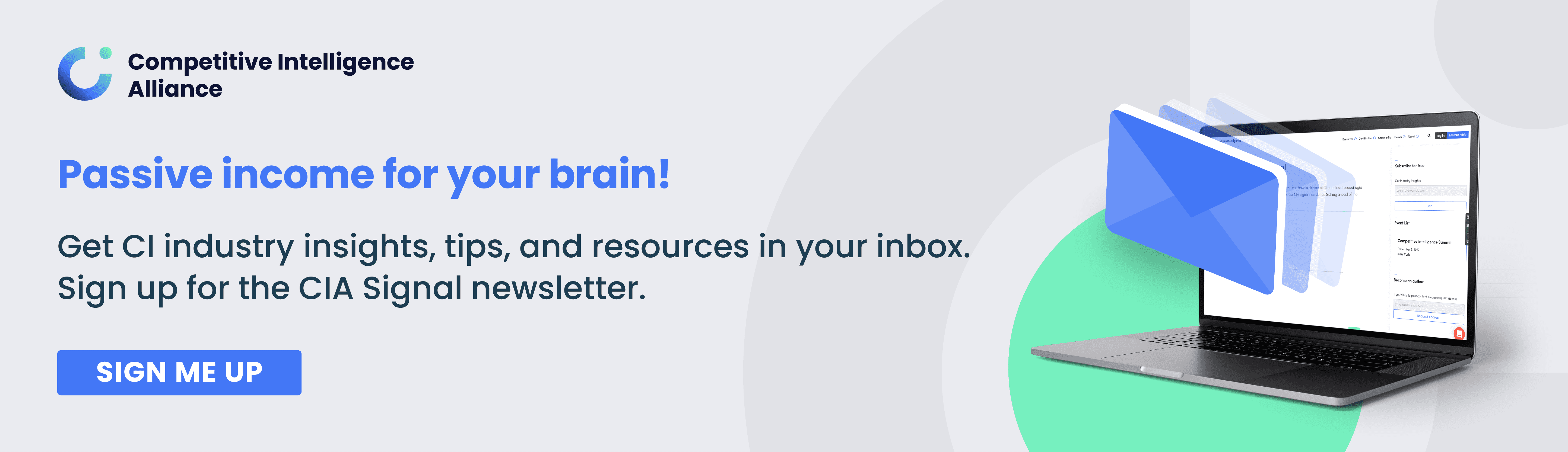 A call to action banner encouraging readers to sign up to the CI Alliance newsletter: CIA Signal.