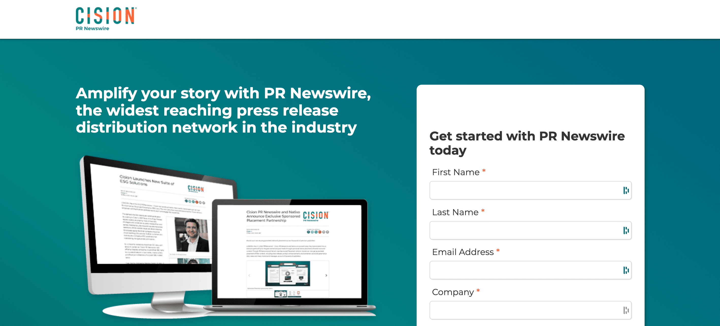 A screenshot of Cision's PR Newswire home page.