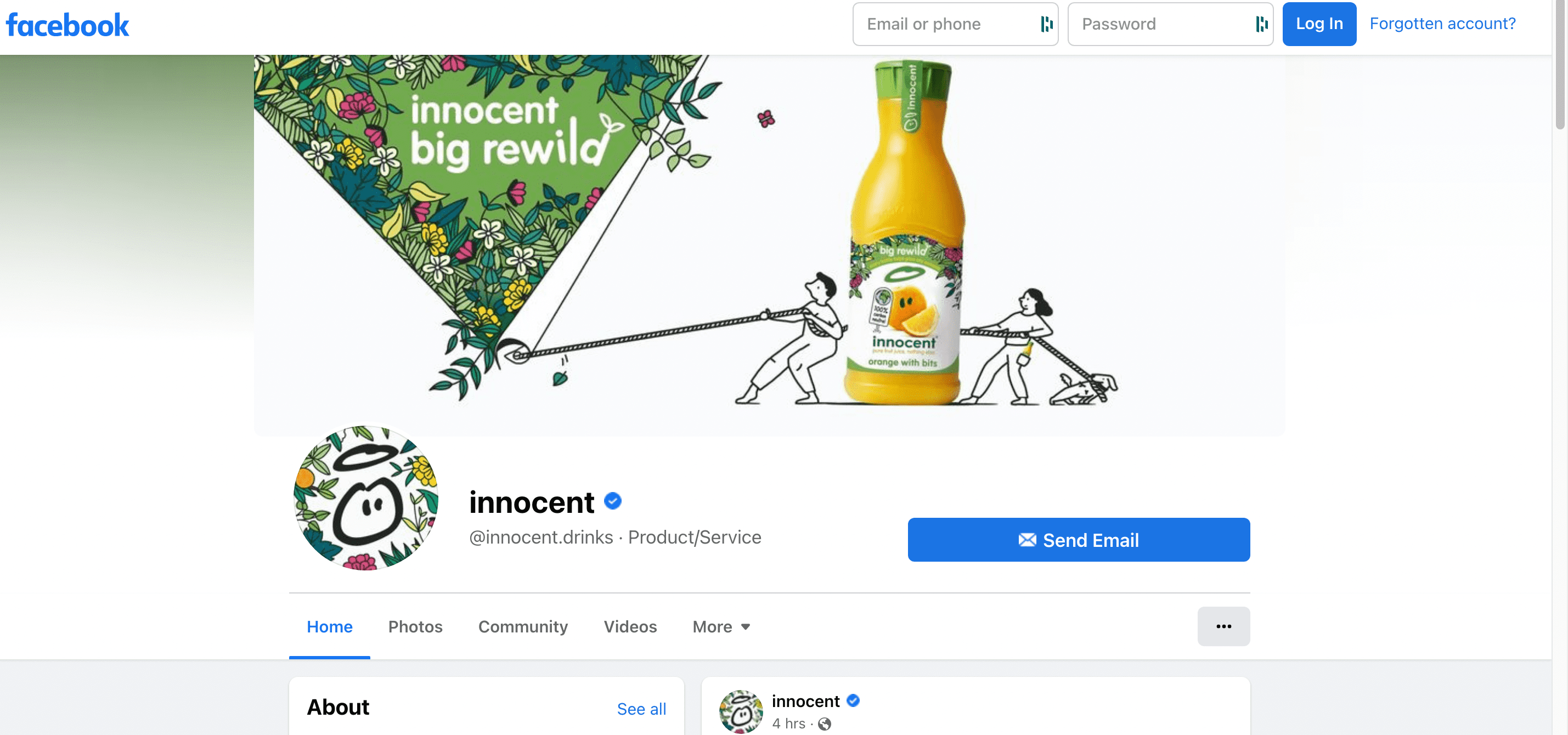 A screenshot of innocent drinks' business facebook page.